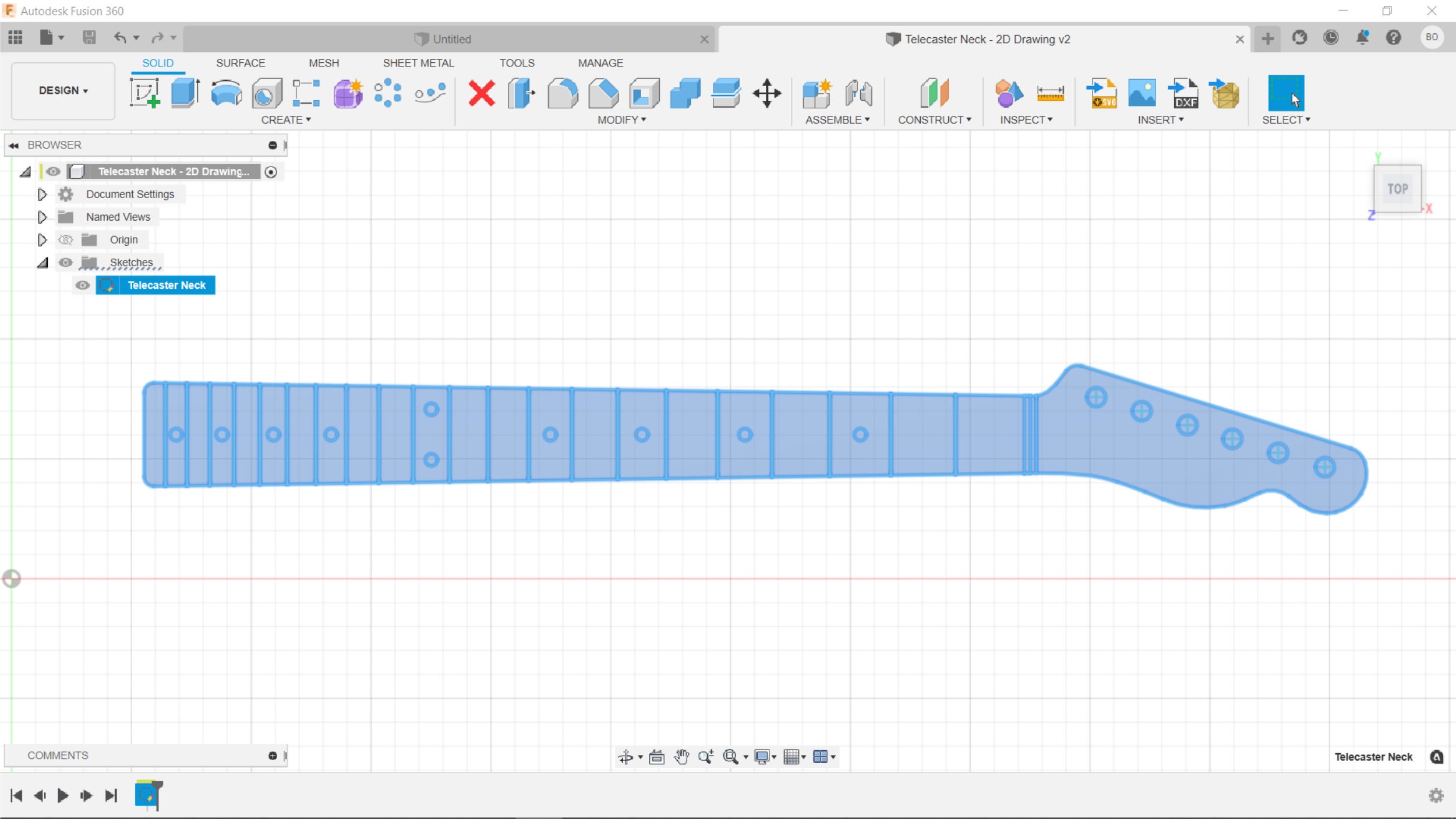 Fender Telecaster Guitar Neck 2D CAD Files Dxf Dwg Svg 11 Scale