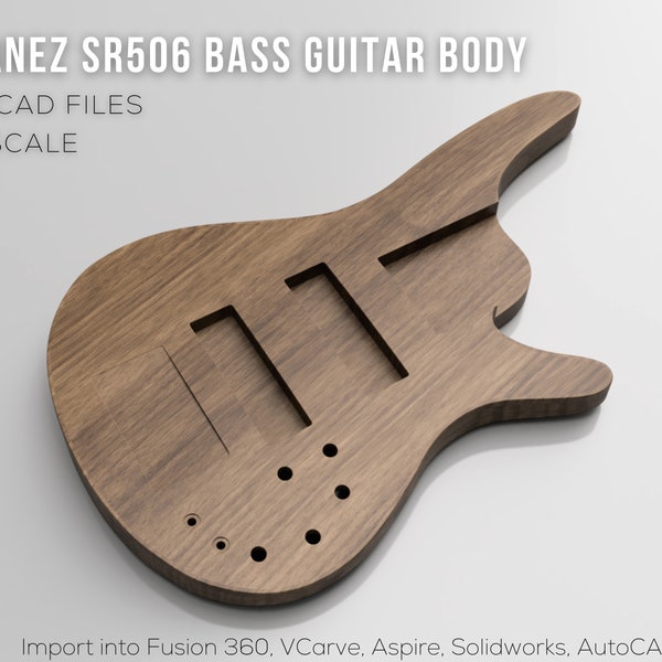 Ibanez SR506 Bass Guitar Body 3D CAD Files | stl step skp f3d iges | 1:1 Scale | CNC Cut Files | 3D Printing | Guitar Build | Woodworking