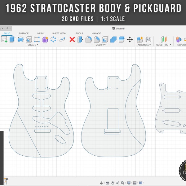 1962 Stratocaster Body & Pickguard 2D CAD Files | dxf dwg svg png ai | Instant Download | Cnc Cut File | Guitar Build Plan | Fender Strat