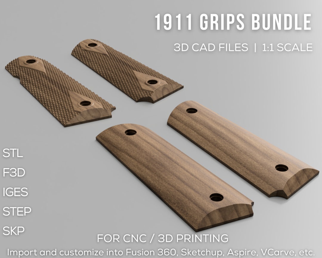 1911 Grips Bundle 3D CAD Files Stl Step Skp Obj 3mf F3d 11 Scale