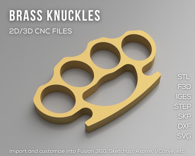 Brass Knuckles 2D / 3D CAD Files Stl Step Skp Obj 3mf F3d 11 Scale