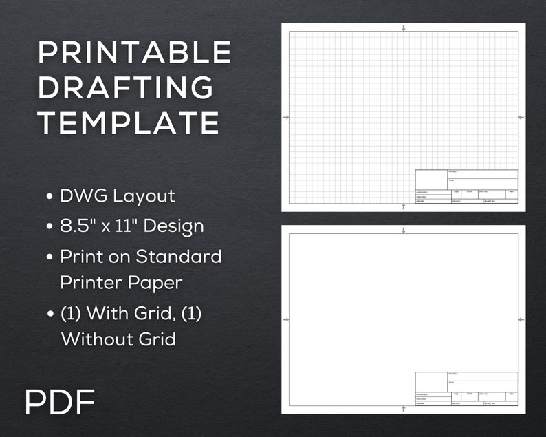 Drafting Template With Sketch Grid PDF File Instant Download Printable 8.5 X 11 Design DWG