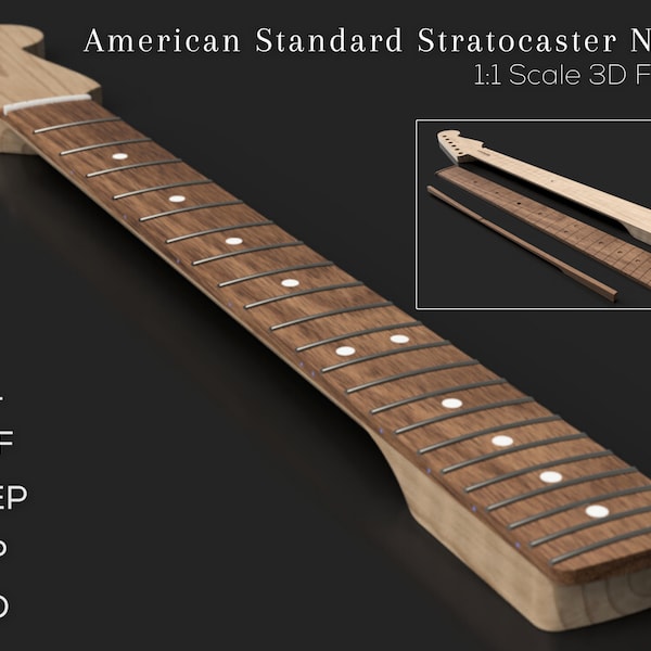 Fender Stratocaster Neck 3D Model STL STEP SKP F3D Digital Files 1:1 Scale | American Standard Guitar Neck | Instant Download | Cnc Woodwork