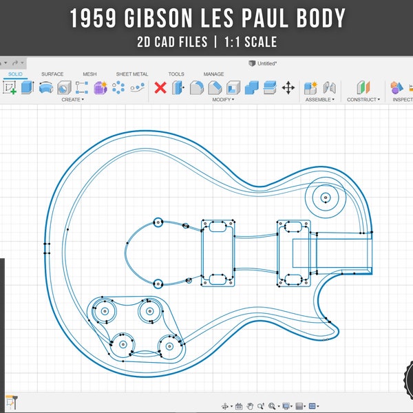 1959 Gibson Les Paul Body 2D Files | CRV DXF SVG Eps Ai | 1:1 Scale | Instant Download | Cnc Cut Files | Guitar Build Plans | Cad Drawing