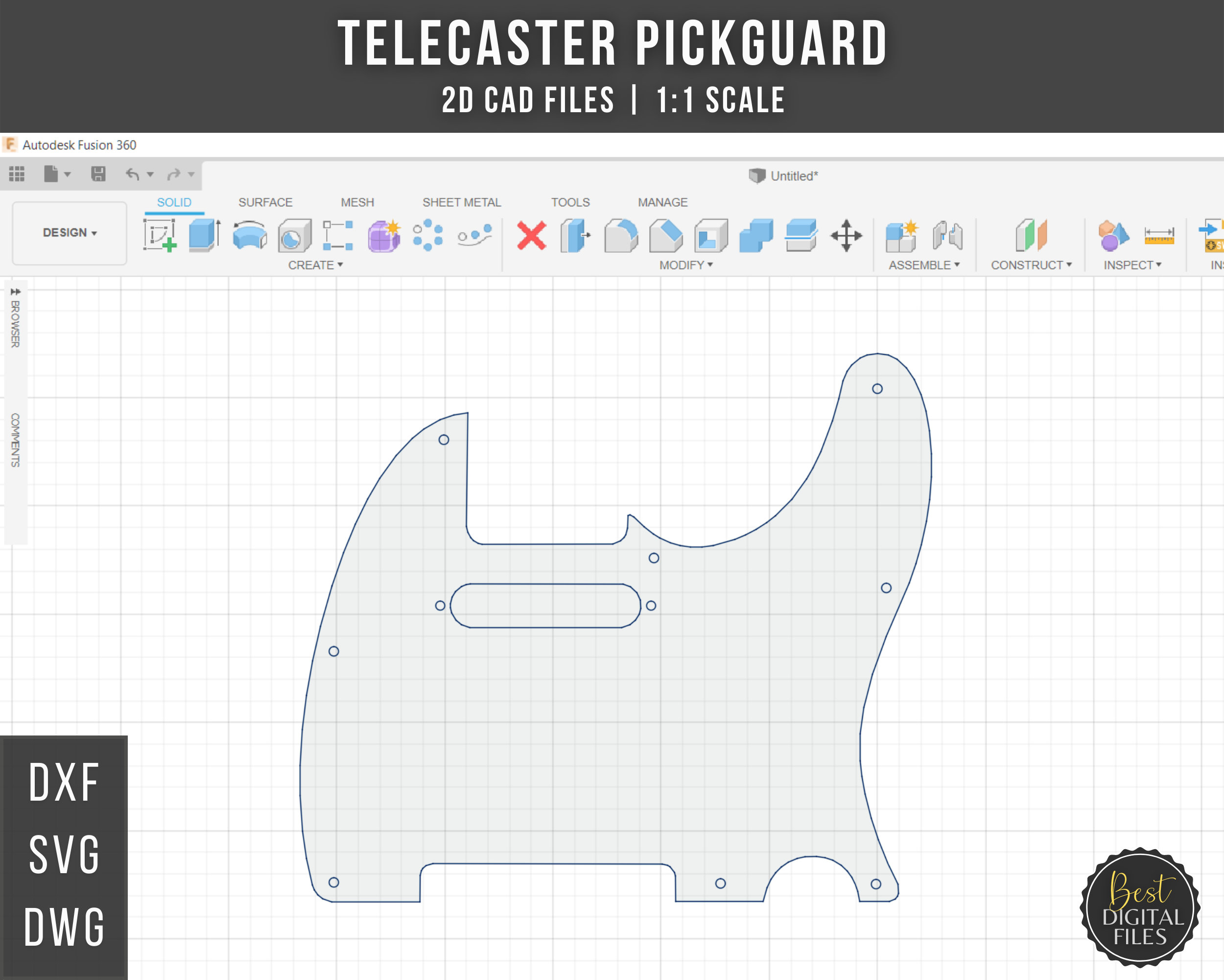 Fender Telecaster Pickguard 2D CAD Files Dxf Dwg Svg 11 Scale Instant