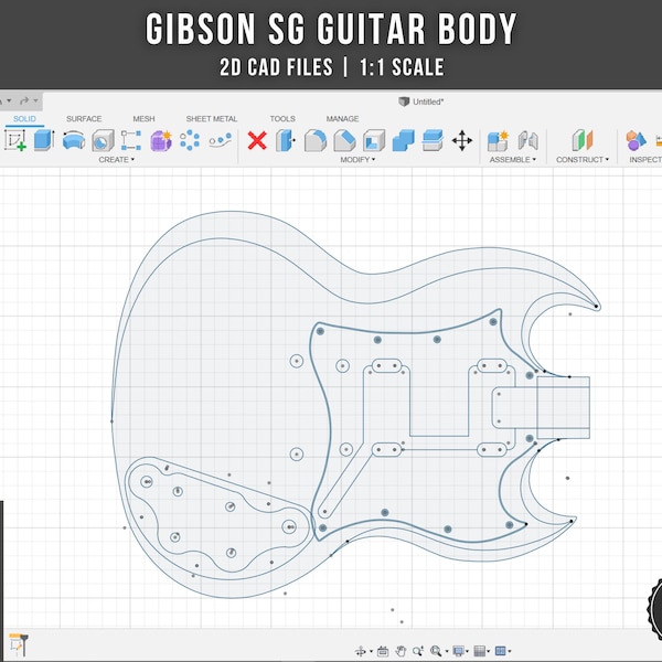 Gibson SG Guitar Body 2D CAD Files | 1:1 Scale | dxf svg png | Instant Download | Cnc Cut Files | 3D Printing | Electric Guitar Blueprint