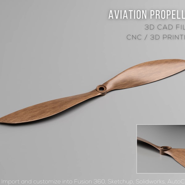 Airplane Propeller 3D CAD Files | f3d stl step skp iges | Instant Download | 3D Printing | CNC Woodworking | Airplane / Helicopter