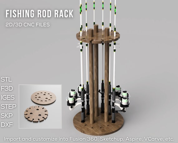 Fishing Rod Rack 2D and 3D CAD Files Stl Step F3d Skp Iges Dxf