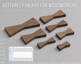 Butterfly Keys Inlays for Woodworking 2D and 3D CNC Files | stl step skp obj dxf svg f3d | Instant Download | 3D Printing | CNC Cut Files