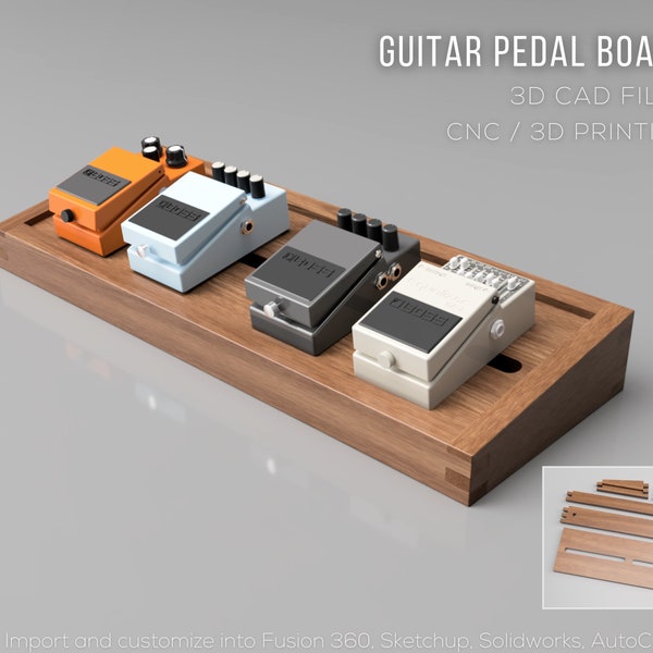 Tablero de pedales de guitarra de madera personalizado Archivos CAD 3D / stl f3d skp step / Escala 1: 1 / Descarga instantánea / CNC / Impresión 3D / Modelo 3D / Carpintería