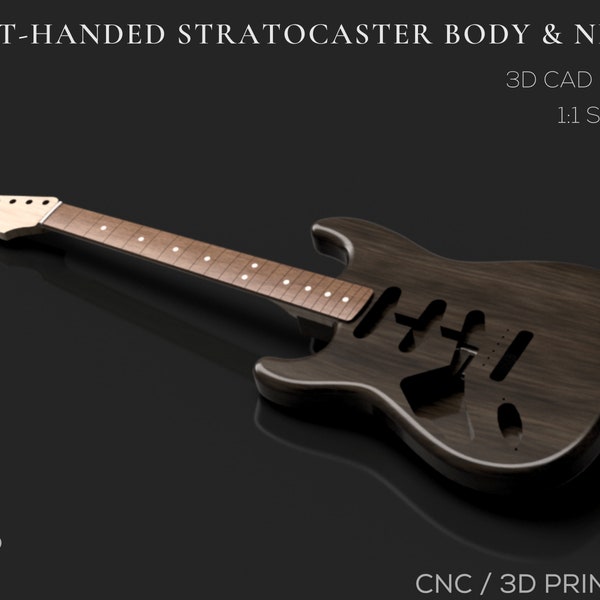 Linkshandige Fender Stratocaster Gitaar Body & Neck 3D CAD-bestandsbundel | stl f3d stap 3mf iges | Direct downloaden | CNC-bestanden | 3d printen