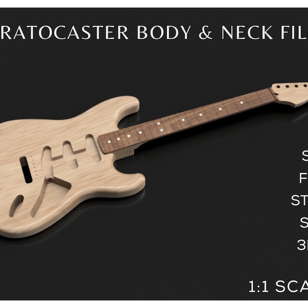 Fender Stratocaster Guitar Body & Neck 3D CAD File Bundle | stl f3d step 3mf skp | Instant Download | CNC Plan | Guitar making | Strat Model