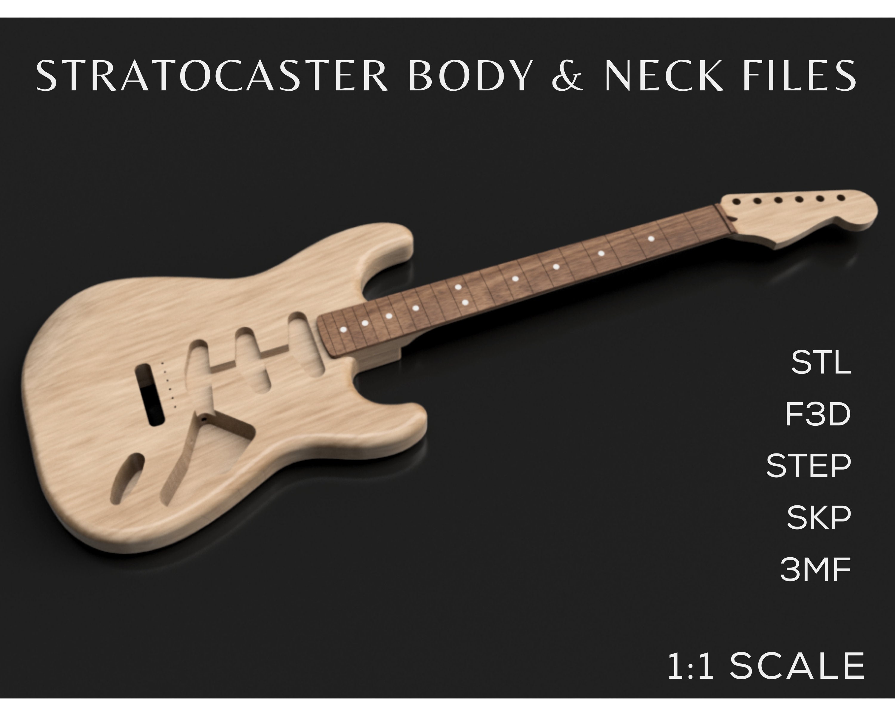 Fender Stratocaster Guitar Body & Neck 3D CAD File Bundle Stl F3d Step 3mf  Skp Instant Download CNC Plan Guitar Making Strat Model 