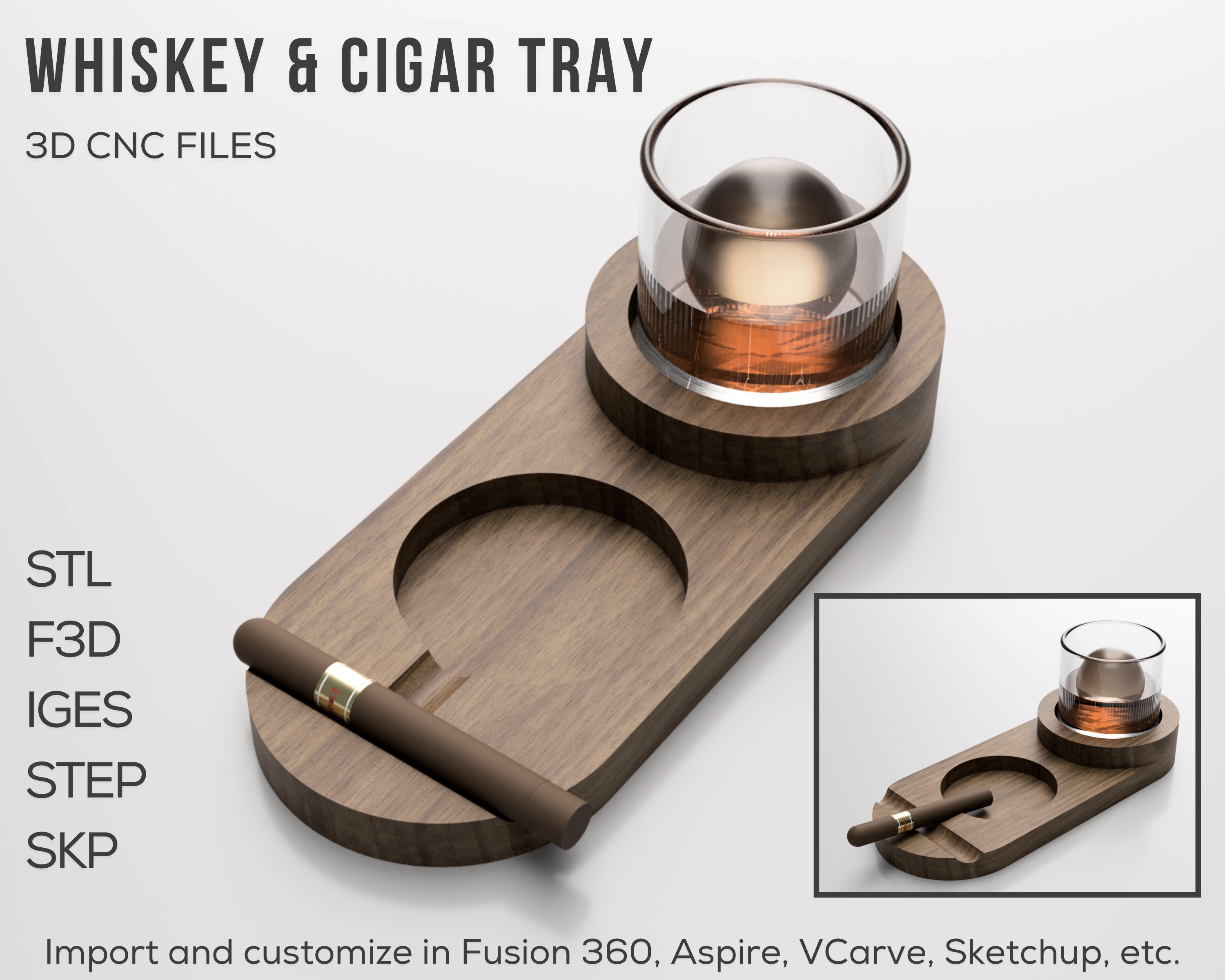 Whiskey Glass Cigar Ash Tray 3D CAD Files F3d Stl Step Skp - Etsy