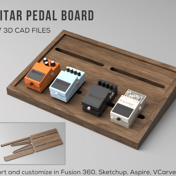 Wood Guitar Pedal Board 3D CAD Files | stl f3d dxf dwg iges skp step | Instant Download | CNC / 3D Printing | 3D Model | Woodworking