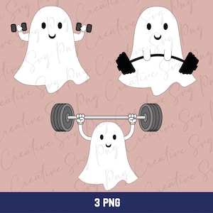 Halloween Gym Ghost PNG: Weightlifting Clipart (Digital Download)
