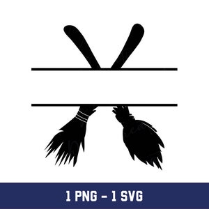 Witch&#39;s Broom Split Png, Crossed Witch&#39;s Broom Svg, Halloween Broom Png, Halloween Broom Svg, Name frame Png