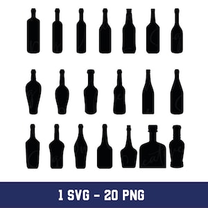 Bottles Silhouettes SVG, Vine Bottles Silhouettes Png, 20 bottles