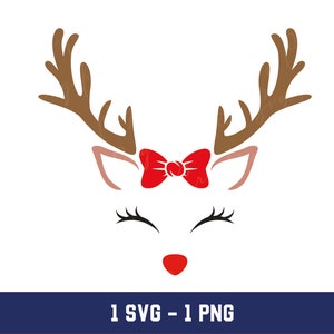 Girl Reindeer Face SVG: Christmas Reindeer PNG (Digital Download)
