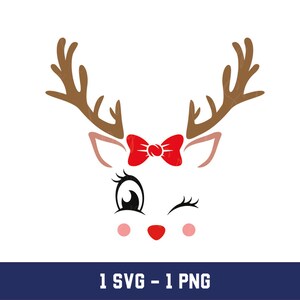 Girl Reindeer Face SVG: Christmas Reindeer PNG (Digital Download)