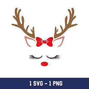 Girl Reindeer Faces SVG: Christmas Clipart (PNG, SVG)