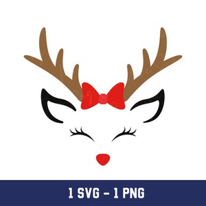 Girl Reindeer Face SVG: Christmas Reindeer PNG (Digital Download)