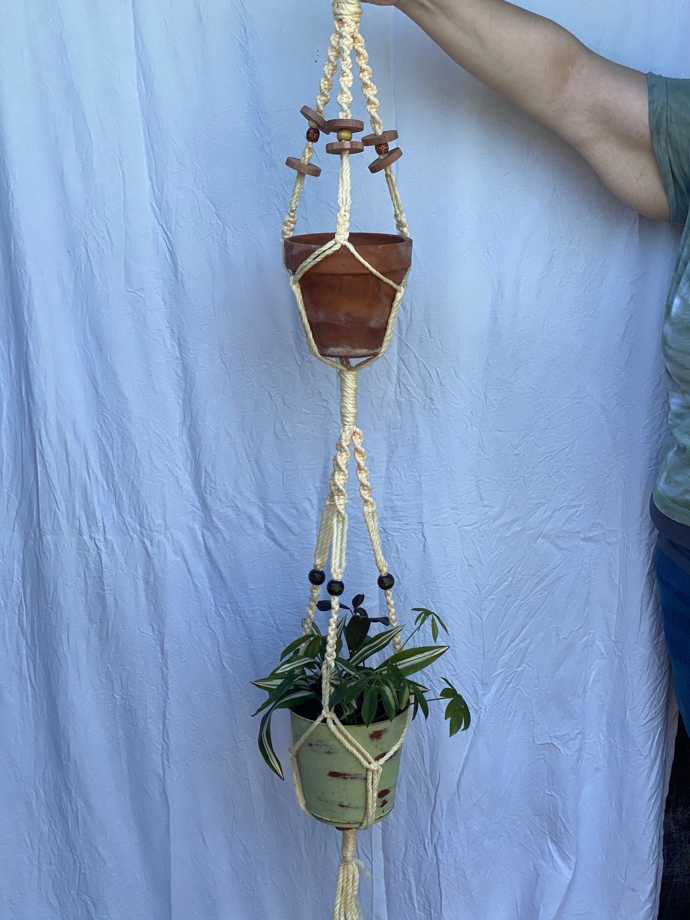 Double Yellow Beaded Plant Hanger Etsy