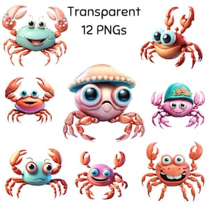 Funny Crab Clipart Cute Crab Cartoon Clipart Lobster PNG Sea Life Clipart Sea Creature PNG Under The Sea Clipart Crab PNG Sea Animals