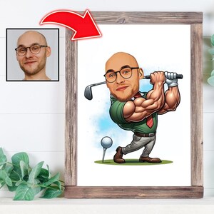 Personalisierte starke Golfer Karikatur Porträt kundenspezifische Karikatur Golf Kunst Geschenk für Männer Lustige Golfer Zeichnung Kunst Karikatur Karikatur vom Foto