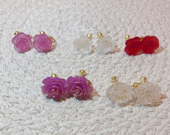 Floral Clip on Earrings, Acrylic Floral Earrings, Delicate Earrings, Beach and Tropical Earrings, Gift for Her