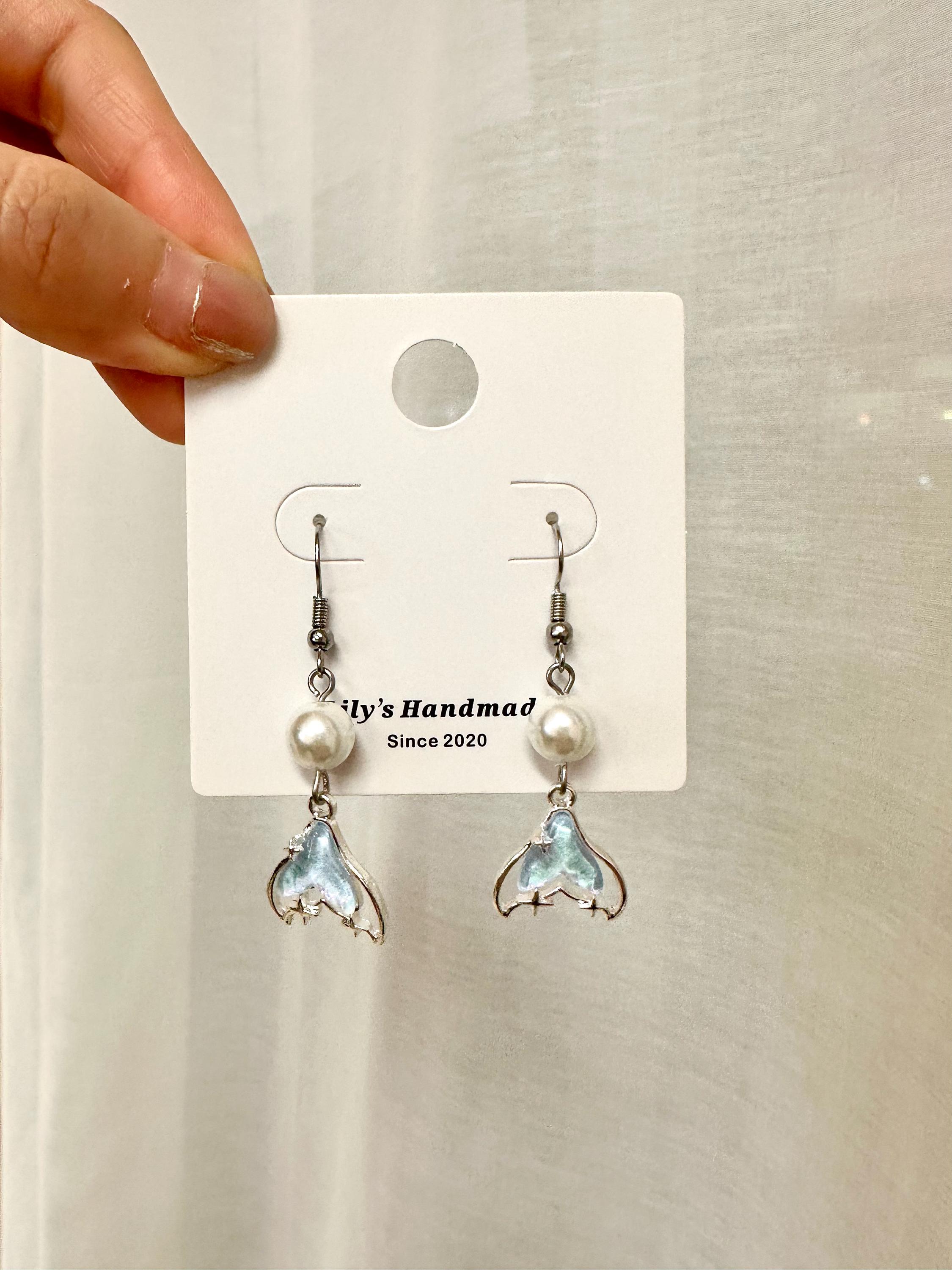 Miniblings Orecchini A Pinna Di Sirena, Fatto A Mano A Berlino, Colore Blu-verde Specchiato, Ganci Argentati