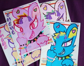 2 RANDOM hand drawn BUNNEH STICKERS