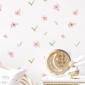 Watercolor Pink Floral Peel and Stick Wallpaper - Blossom Flowers Botanical Nursery Wall Mural S067