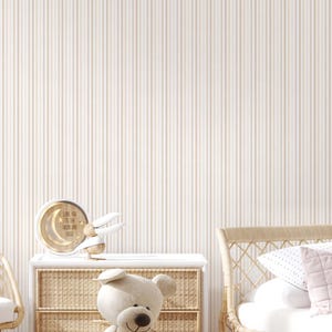 Pastel Beige Stripe Wallpaper - Vertical Pinstripe Neutral Nursery Bedroom Wall Mural S003