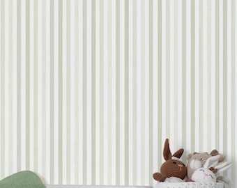 Sage Green Stripe Nursery Wallpaper - Vertical Striped Lines Peel and Stick Wall Mural S005