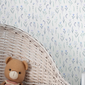 Floral Wallpaper with Ditsy Pastel Blue Flowers for Nursery S080