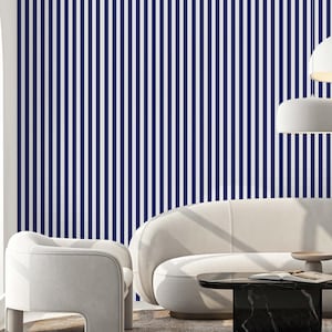 Navy Blue Stripes Wallpaper - Modern Vertical Lines Geometric Striped Wall Mural S019