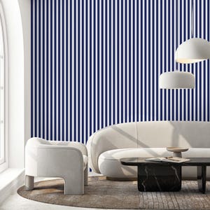Dark Blue Color Stripes Peel and Stick Wallpaper - Modern Vertical Line Removable Wallcover - Geometric Print Self Adhesive Wall Mural S019