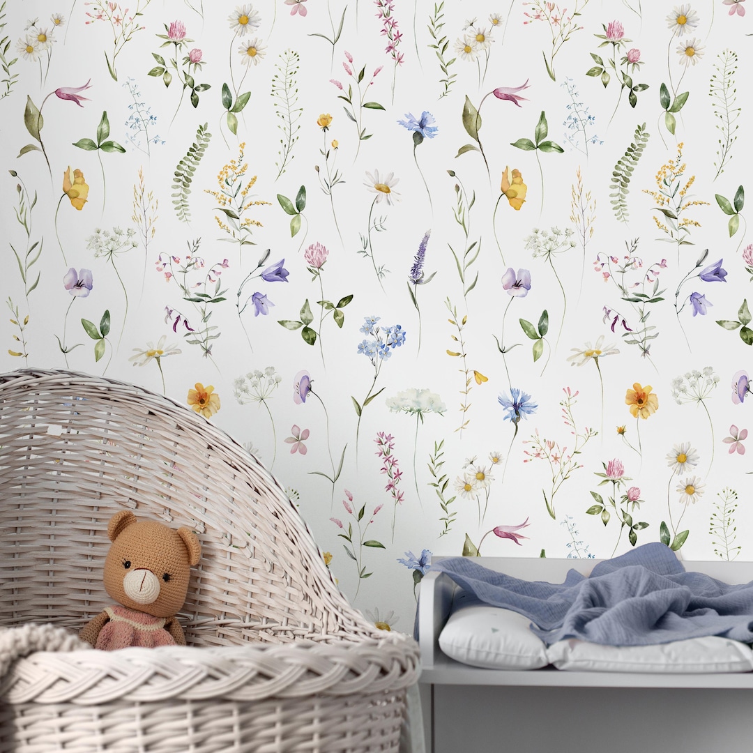 Wildflower Floral Botanical Nursery Wallpaper – Watercolor Meadow ...