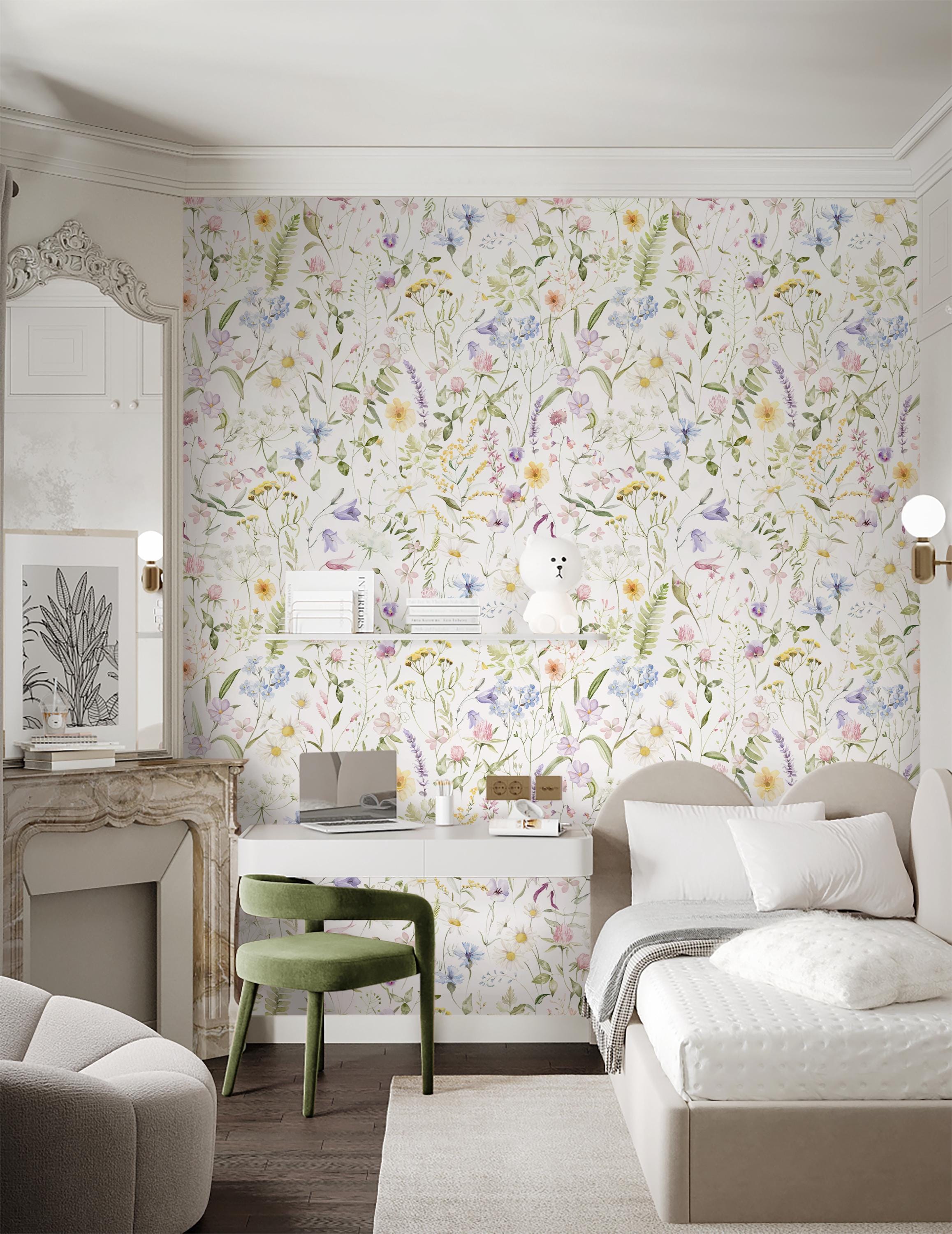 Pastel Wildflower Floral Wallpaper - Meadow Flowers Peel and Stick ...