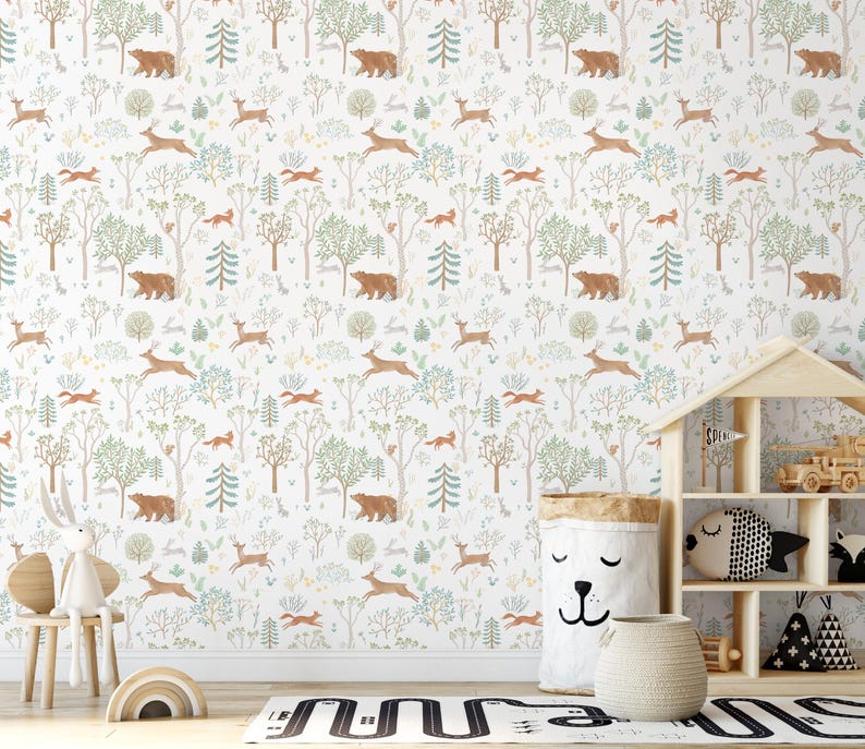 Woodland Animals Wallpaper - Kids Nursery Forest Wall Mural ...