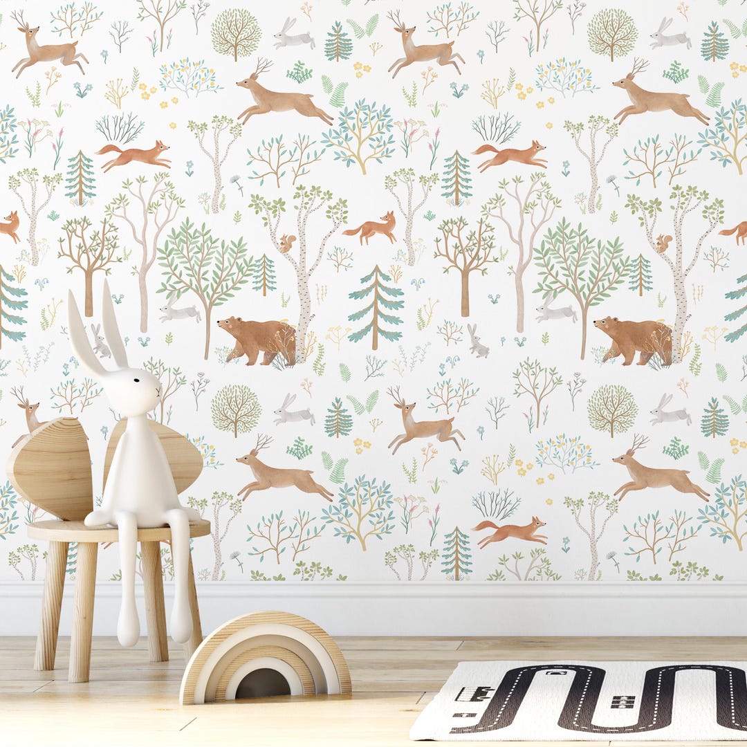 Woodland Animals Wallpaper - Kids Nursery Forest Wall Mural ...