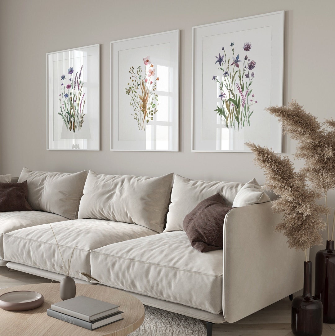 Watercolor Botanical Print, Flowers Wall Posters, Set of 3 Prints