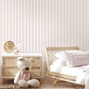 Beige Stripes Peel & Stick Wallpaper - Modern Vertical Line Removable Wallcover - Geometric Baby Nursery Print Self Adhesive Wall Mural S015