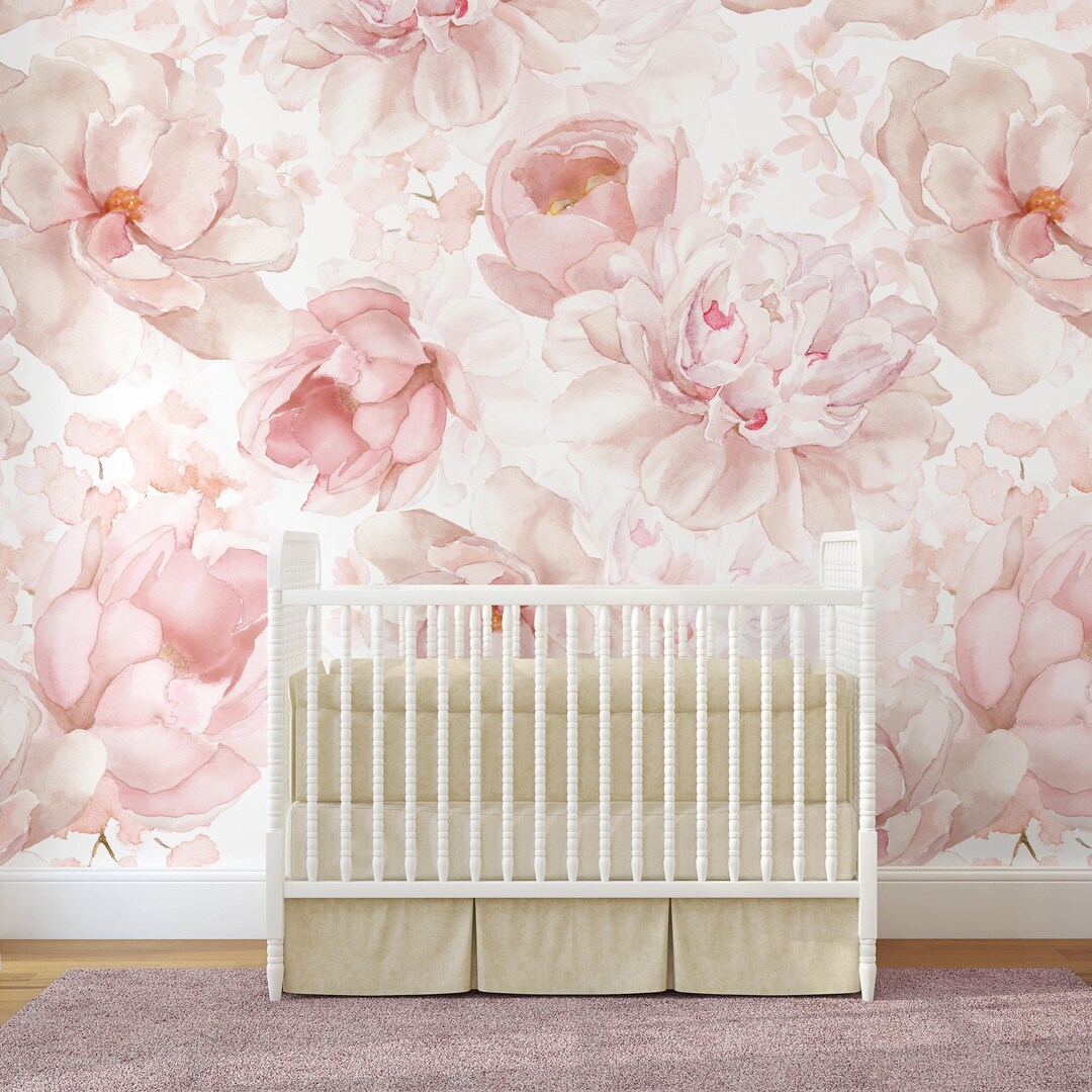 Blush Pink Peony Peel and Stick Wall Mural - Floral Botanical Garden ...