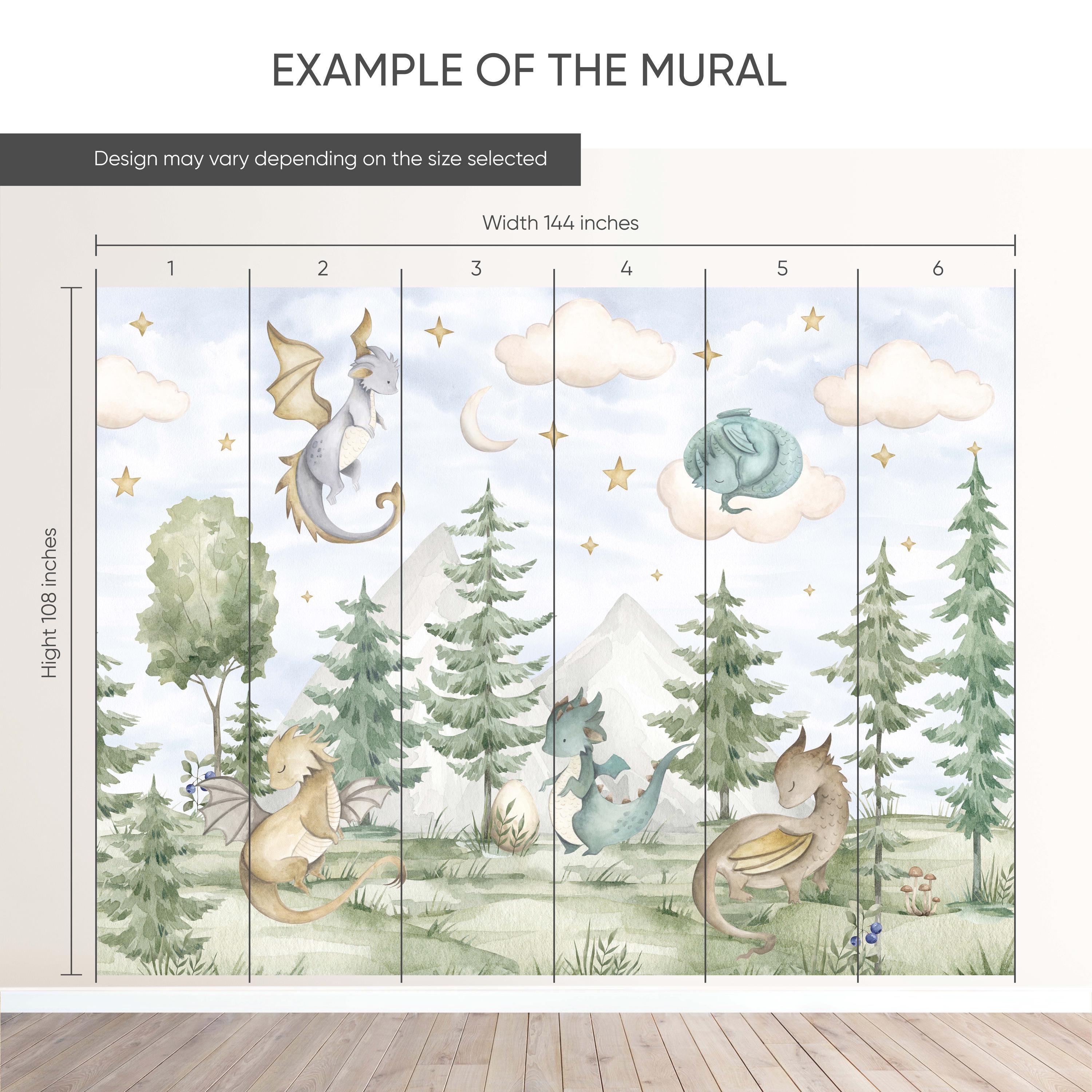 Dragon Nursery Woodland Wallpaper – Watercolor Fantasy Forest Mountains ...