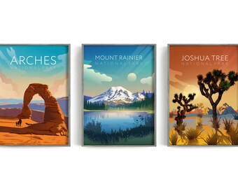 National Park Print, Arches Poster, Joshua Wall art, National Park Wall Art, National Park Poster, Set of 3 Digital Prints