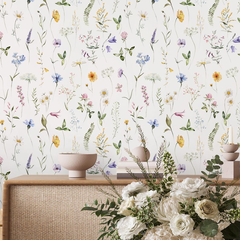 Wildflower Floral Botanical Nursery Wallpaper – Watercolor Meadow ...