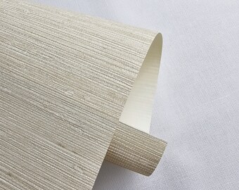 Off-White Grasscloth Faux Texture - Light Beige Traditional Vinyl Wallpaper TS80707