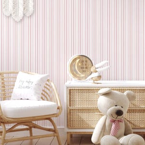 Pastel Pink Stripes Peel & Stick Wallpaper - Textured Line Removable Wallcover - Girls Baby Nursery Bedroom Self Adhesive Wall Mural S002
